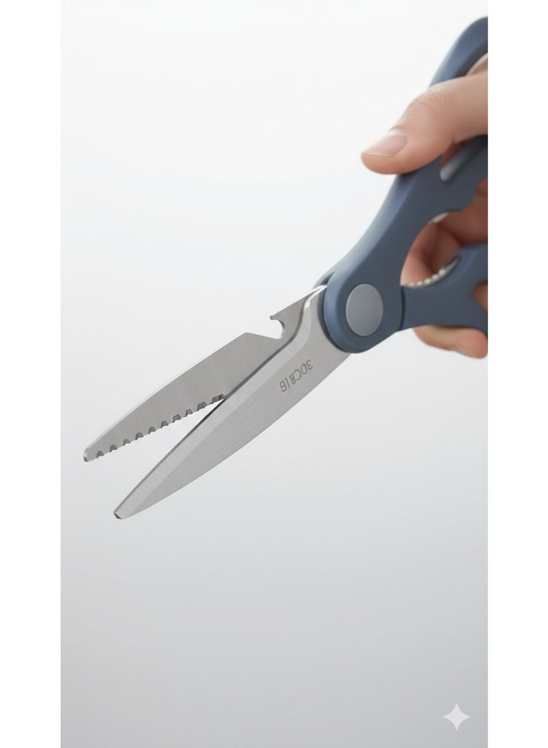 Professional Multi-Purpose Kitchen Scissors 4-in-1 with Magnetic Protective Cover – Ultra Sharp 30CR13 Martensitic Stainless Steel Blades – Built-in Bottle Opener, Nut Cracker & Fish Scaler – Heavy Duty Food Cutting Scissors for Meat, Poultry, Herbs & Vegetables – Ergonomic Lightweight Food-Grade Design for Modern Kitchens - Image 2